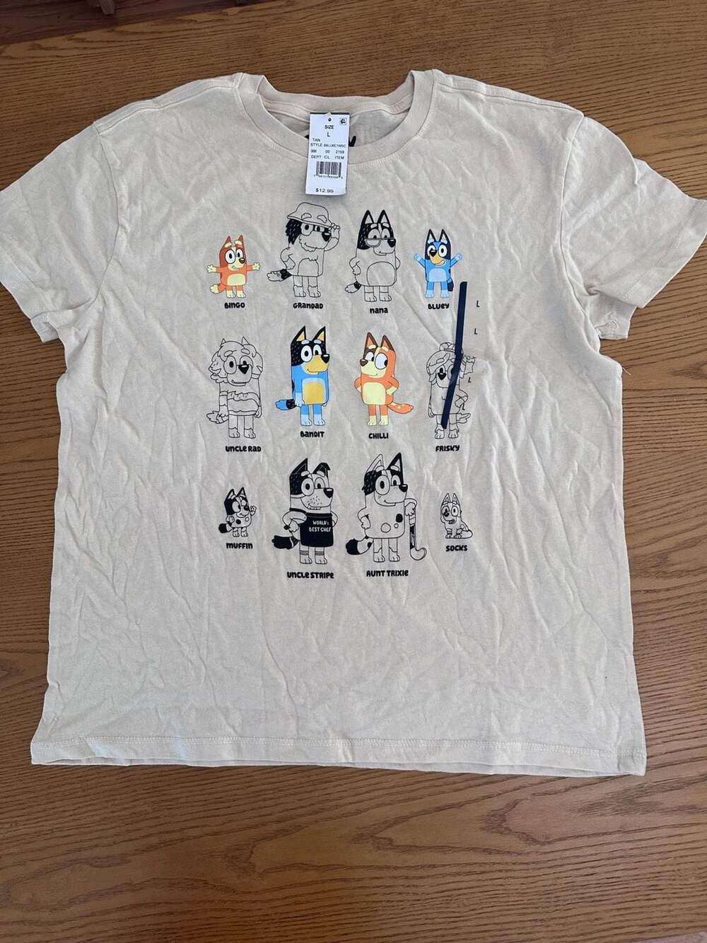 Bluey Family Characters Graphic T-Shirt Tan Size L